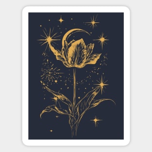 Golden Tulip Blooming Under the Moon – Ethereal Floral Art Magnet